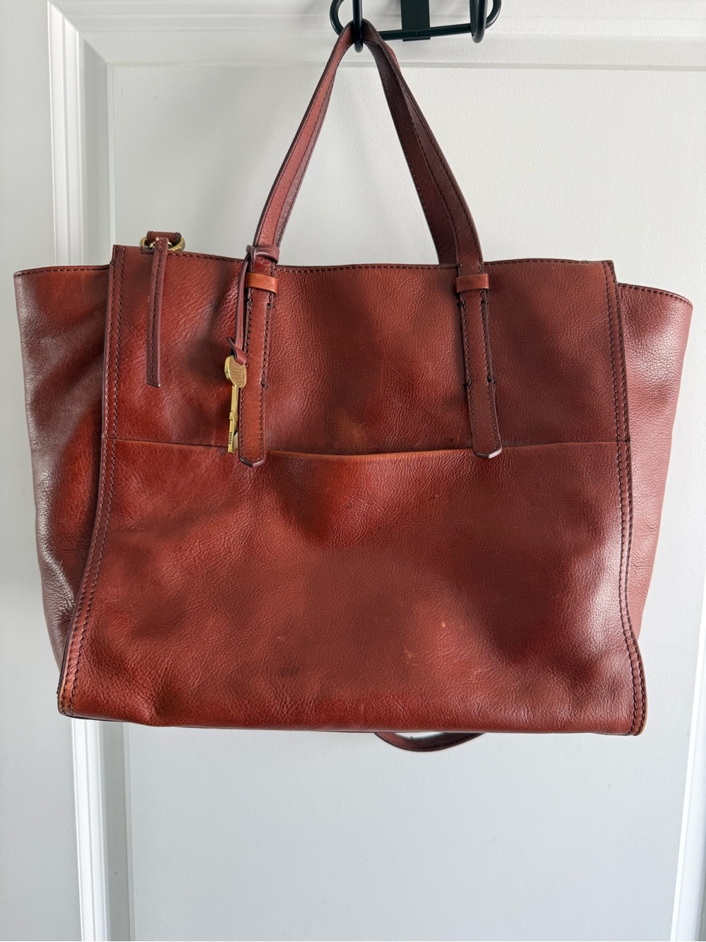 Fossil Campbell Large Leather Tote in Rust Brown